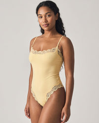 Lace Trim Spaghetti Strap Bodysuit