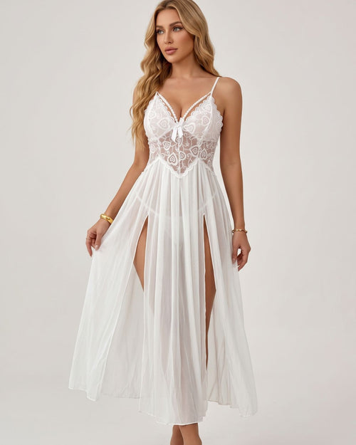 The Aphrodite Sheer Lace High-Slit Maxi Nightgown