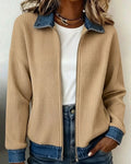Knit-Paneled Denim Shirt Jacket