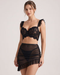 Completo Intimo in Rete Trasparente Sensuale con Dettagli in Pizzo