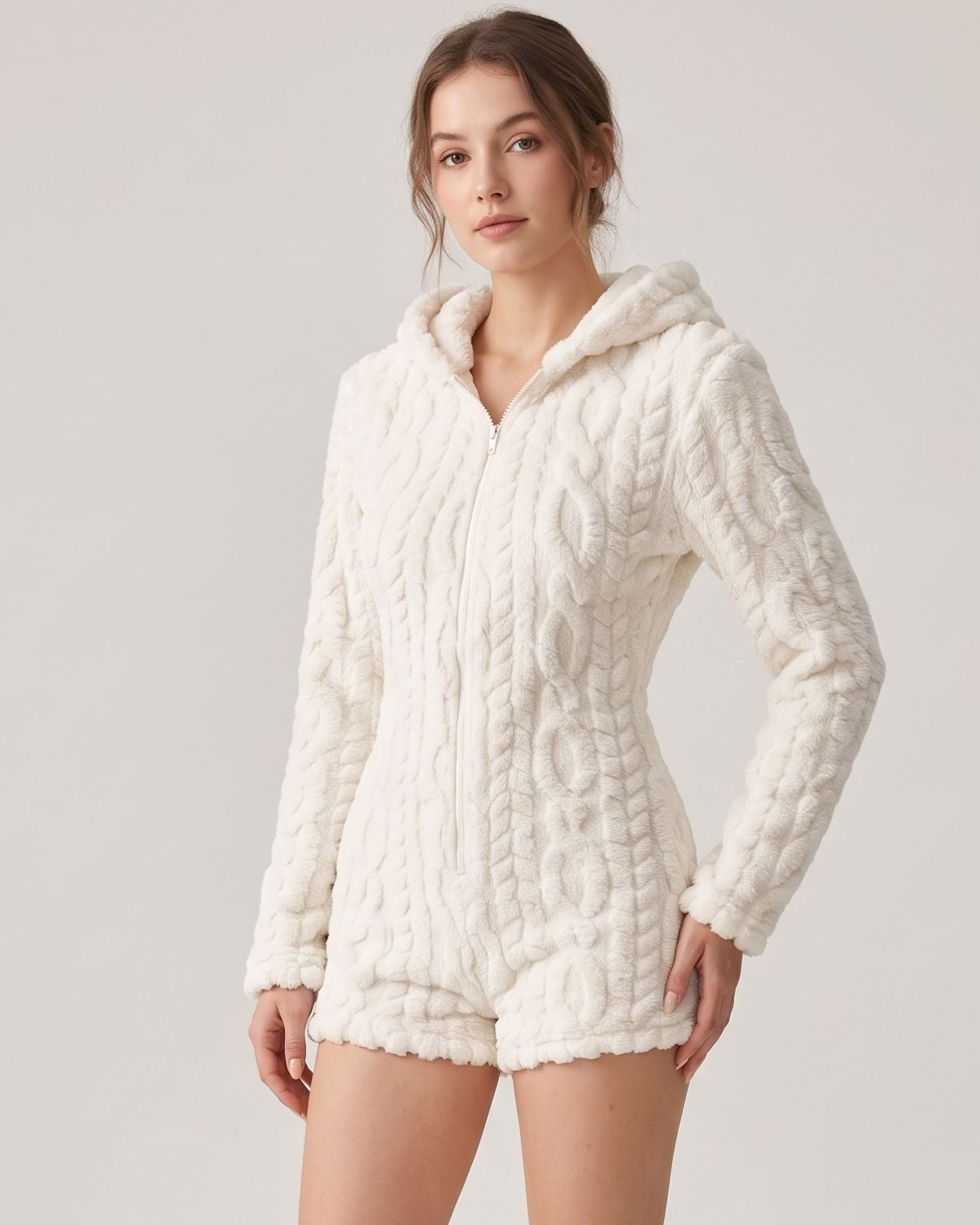 Bear-Ear Plush Hooded Romper