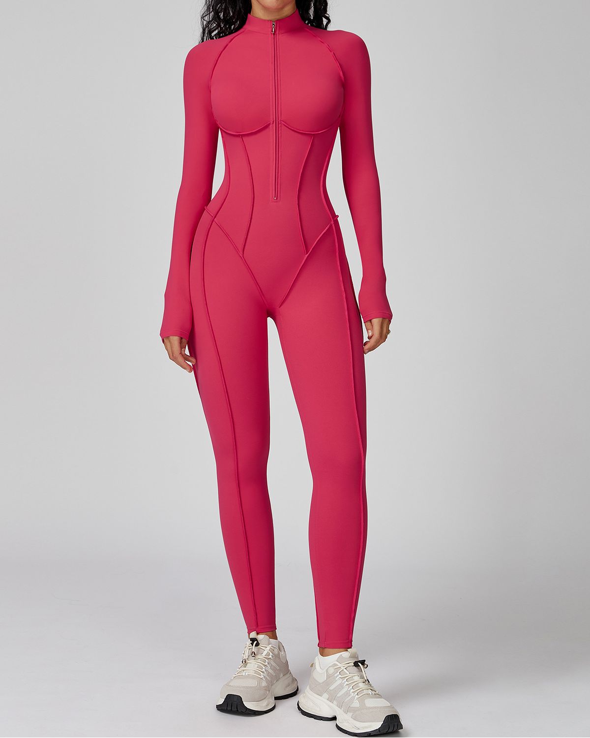 Mock-Neck Half-Zip Workout Bodysuit