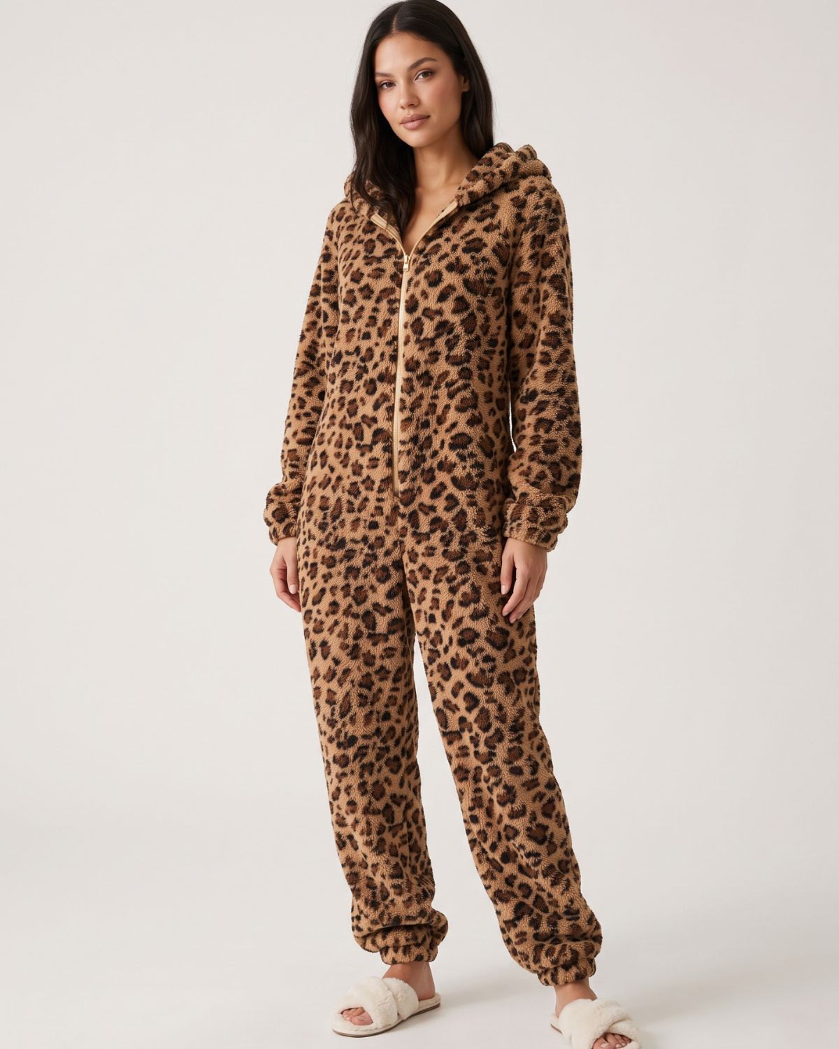 Leopard-Print Plush Romper Onesie