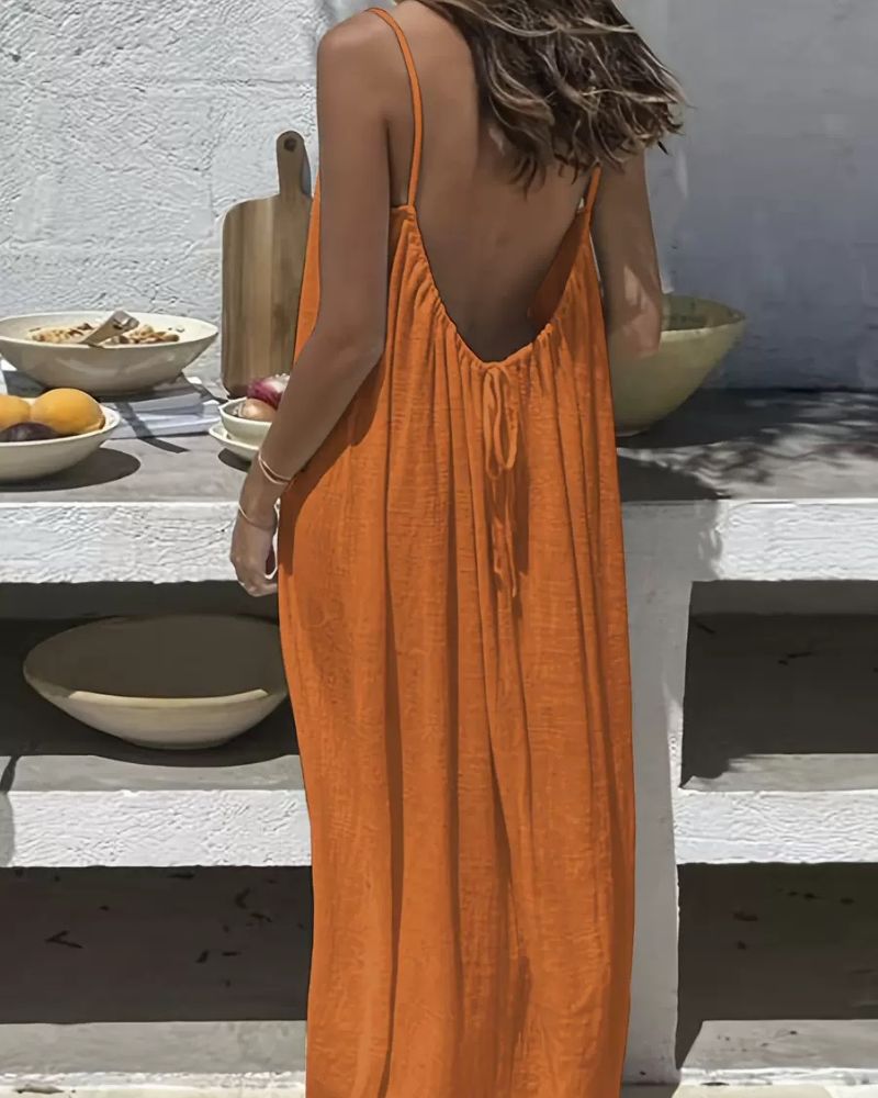 Solid Color Backless Cami Dress
