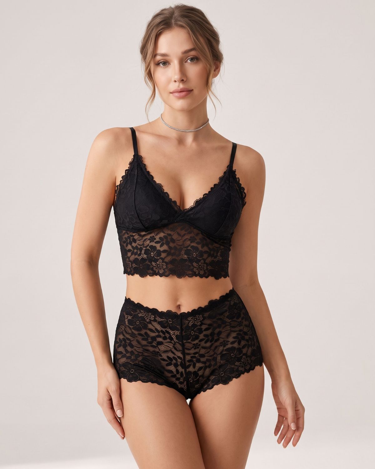 Black Lace Cami & Shorts Lingerie Set
