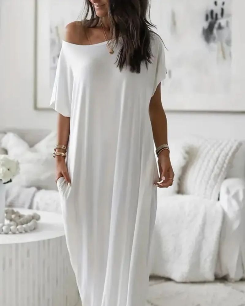 Vestido de estar por casa liso con mangas de murciélago