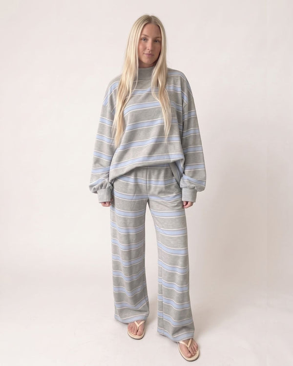 Striped Mock-Neck Wide-Leg Lounge Set