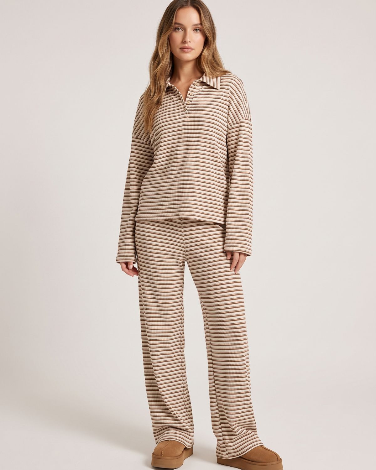 Striped Polo Wide-Leg Lounge Set