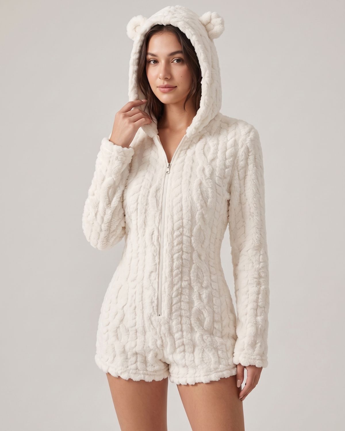 Bear-Ear Plush Hooded Romper
