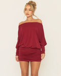 Off-Shoulder Dolman Sleeve Mini Dress
