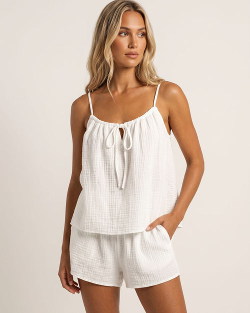 Lightweight Crinkle Cotton Cami & Shorts Loungewear Set