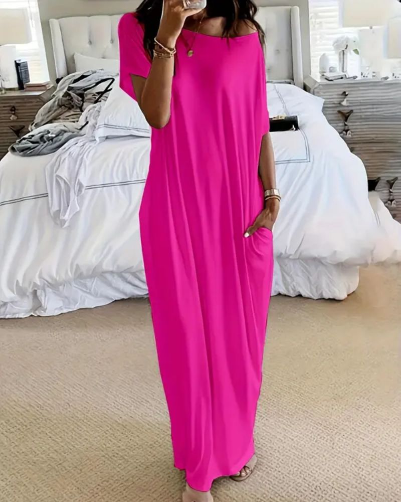 Vestido de estar por casa liso con mangas de murciélago