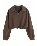 Half-Zip Collared Knit Crop Top