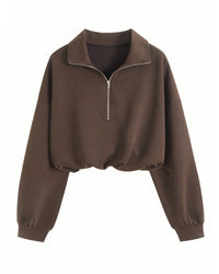 Half-Zip Collared Knit Crop Top