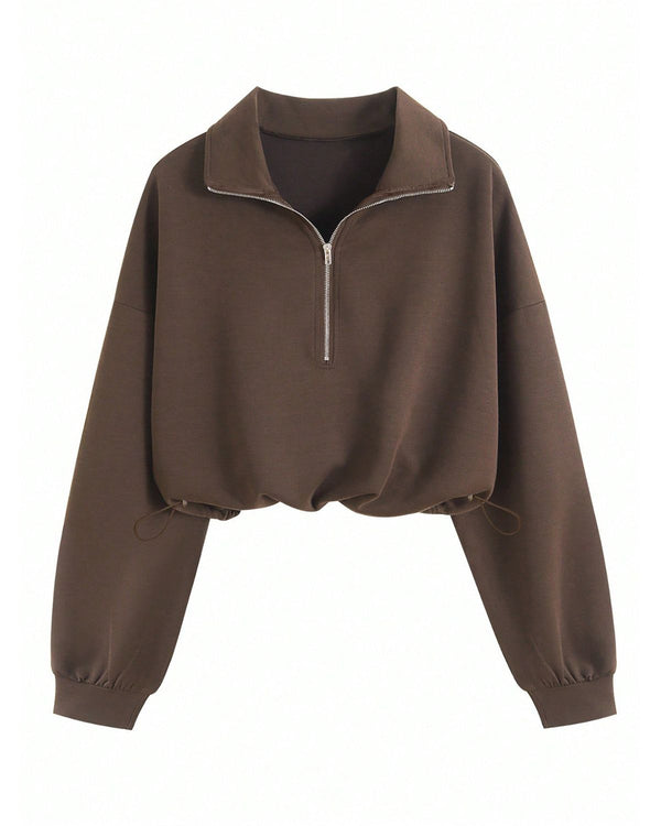 Half-Zip Collared Knit Crop Top