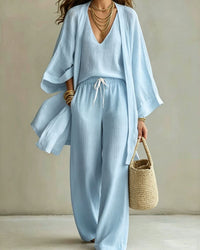 Sleeveless V-Neck Wide-Leg Three-Piece Set