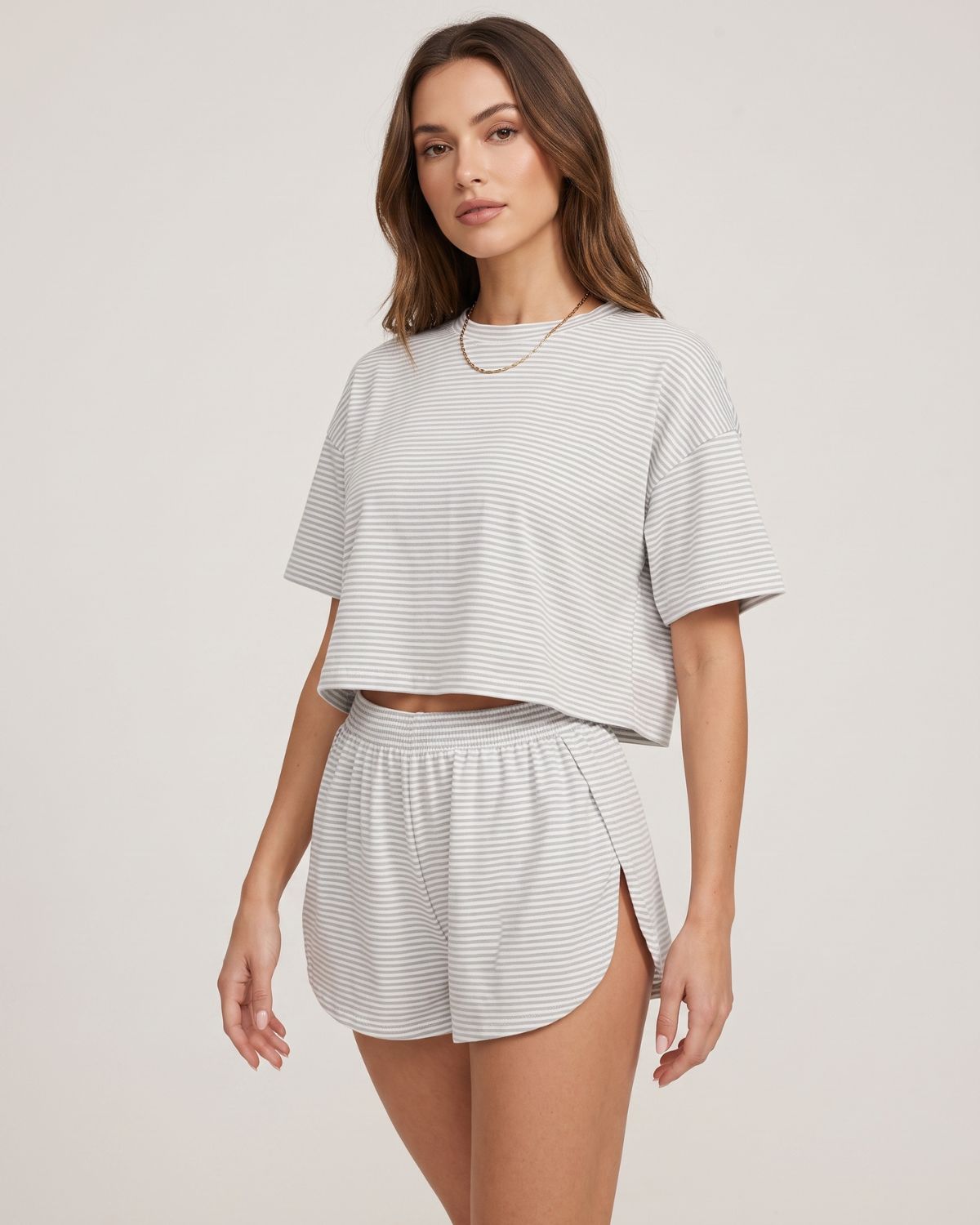 Striped Tee & Split Shorts PJ Set