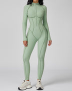 Mock-Neck Half-Zip Workout Bodysuit