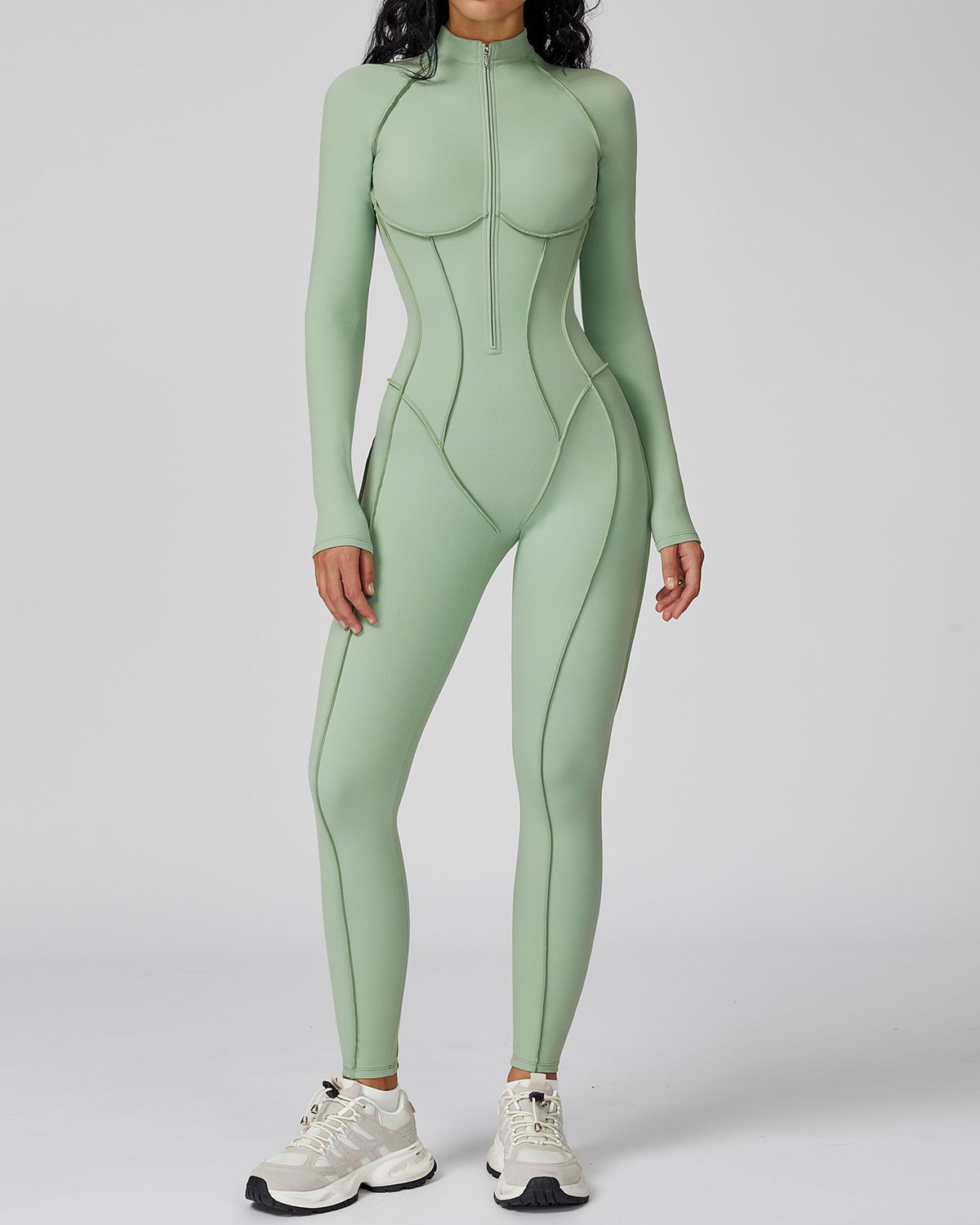 Mock-Neck Half-Zip Workout Bodysuit