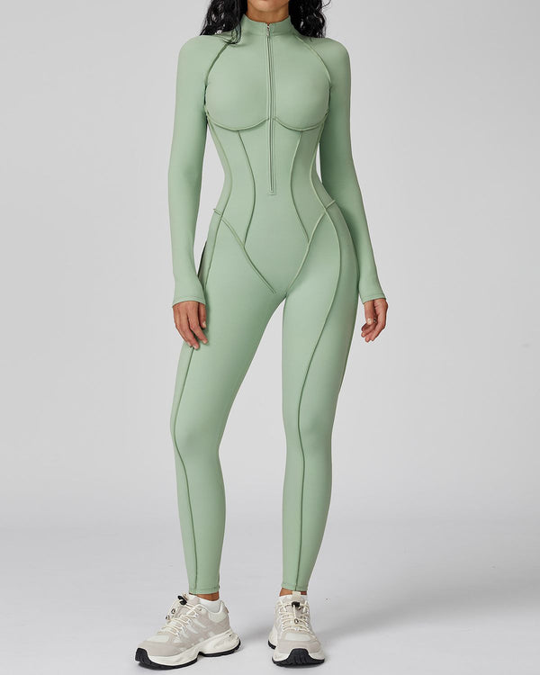 Mock-Neck Half-Zip Workout Bodysuit
