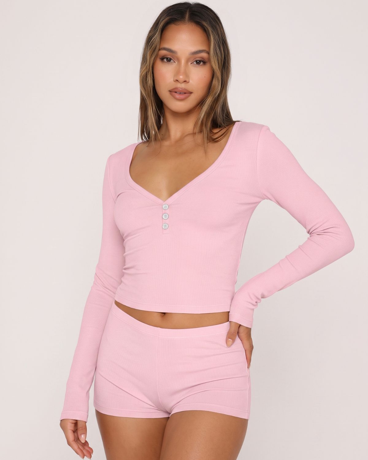 Button Front Crop Top & Shorts Set