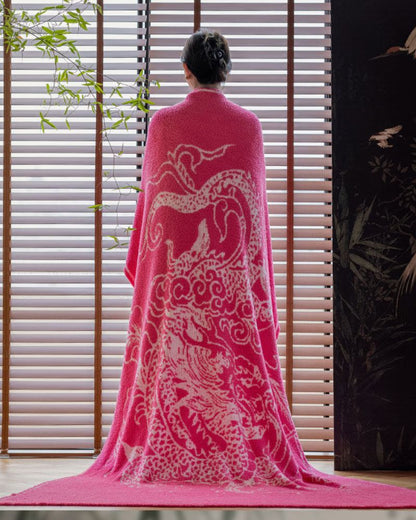 Dragon Inspired Half-Side Plush Throw Blanket - Soft Jacquard Knit Blanket