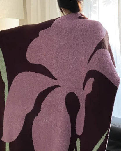 Thick Plant Print Fleece Blanket - Decorative Throw for Living Room & Naps