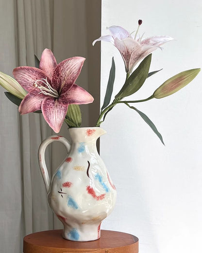 Nightingale & Rose Double-Sided Hand-Painted Ceramic Vase - Artistic Home Decor