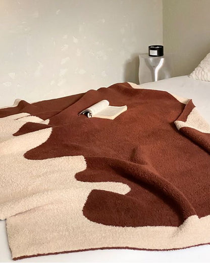 Nordic Style Irregular Pattern Knit Blanket, Half-Fleece Soft Plush Blanket