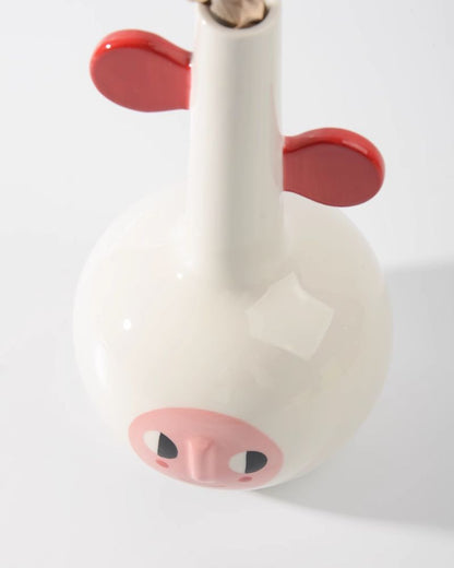 Red Ear Ceramic Vase - Fun Decorative Ornament & Creative Gift for Home or Office
