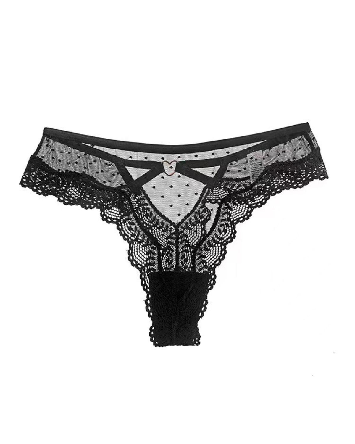 Sheer Heart Mesh Lace Thong