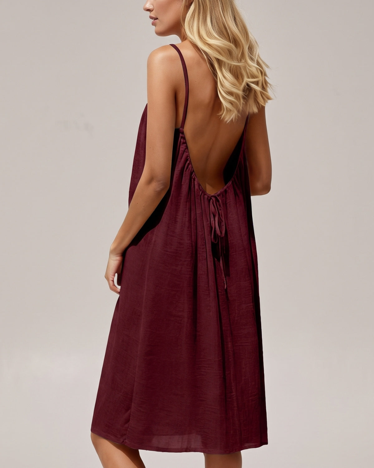 Solid Color Backless Cami Short Dress