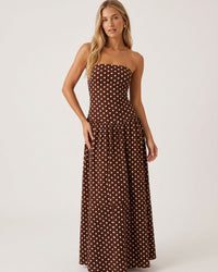 Vintage Polka Dot Strapless Ruffle Maxi Dress