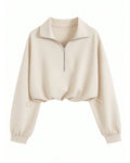 Half-Zip Collared Knit Crop Top