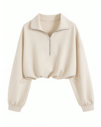 Half-Zip Collared Knit Crop Top