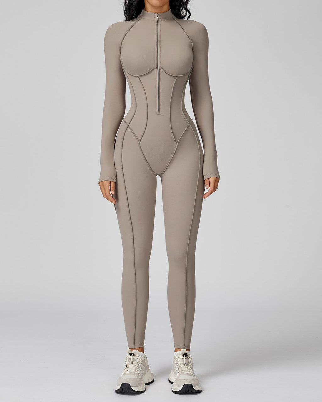 Mock-Neck Half-Zip Workout Bodysuit