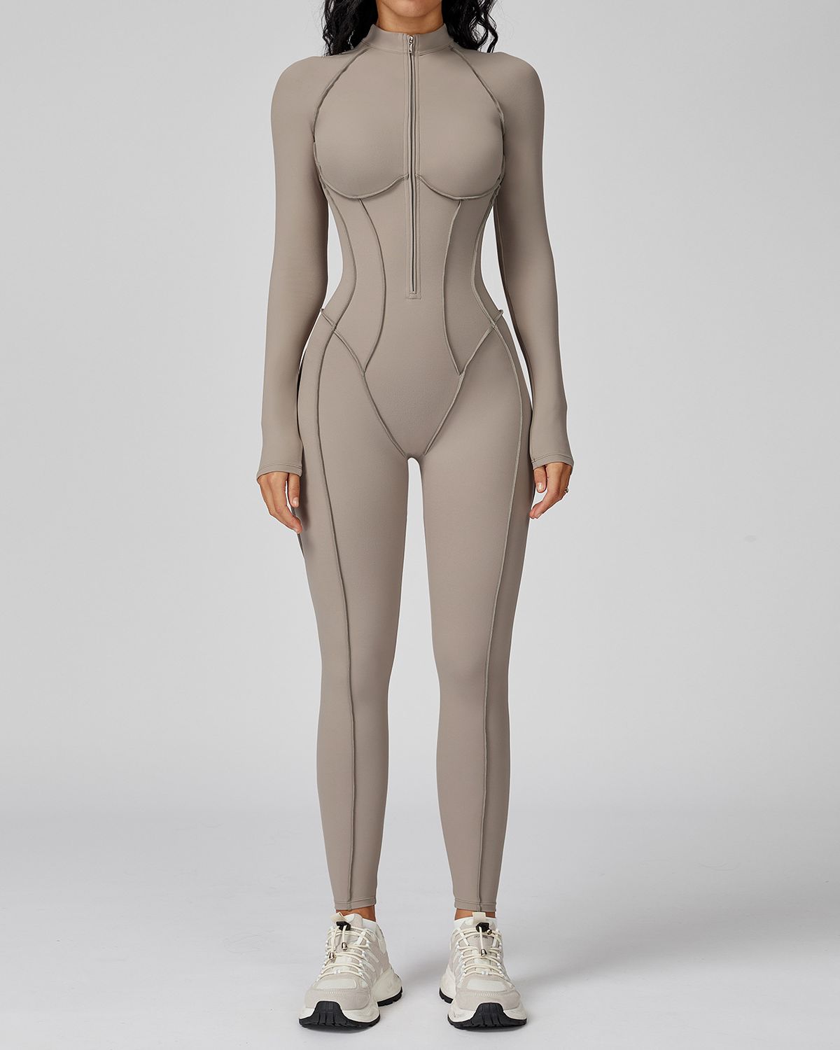 Mock-Neck Half-Zip Workout Bodysuit