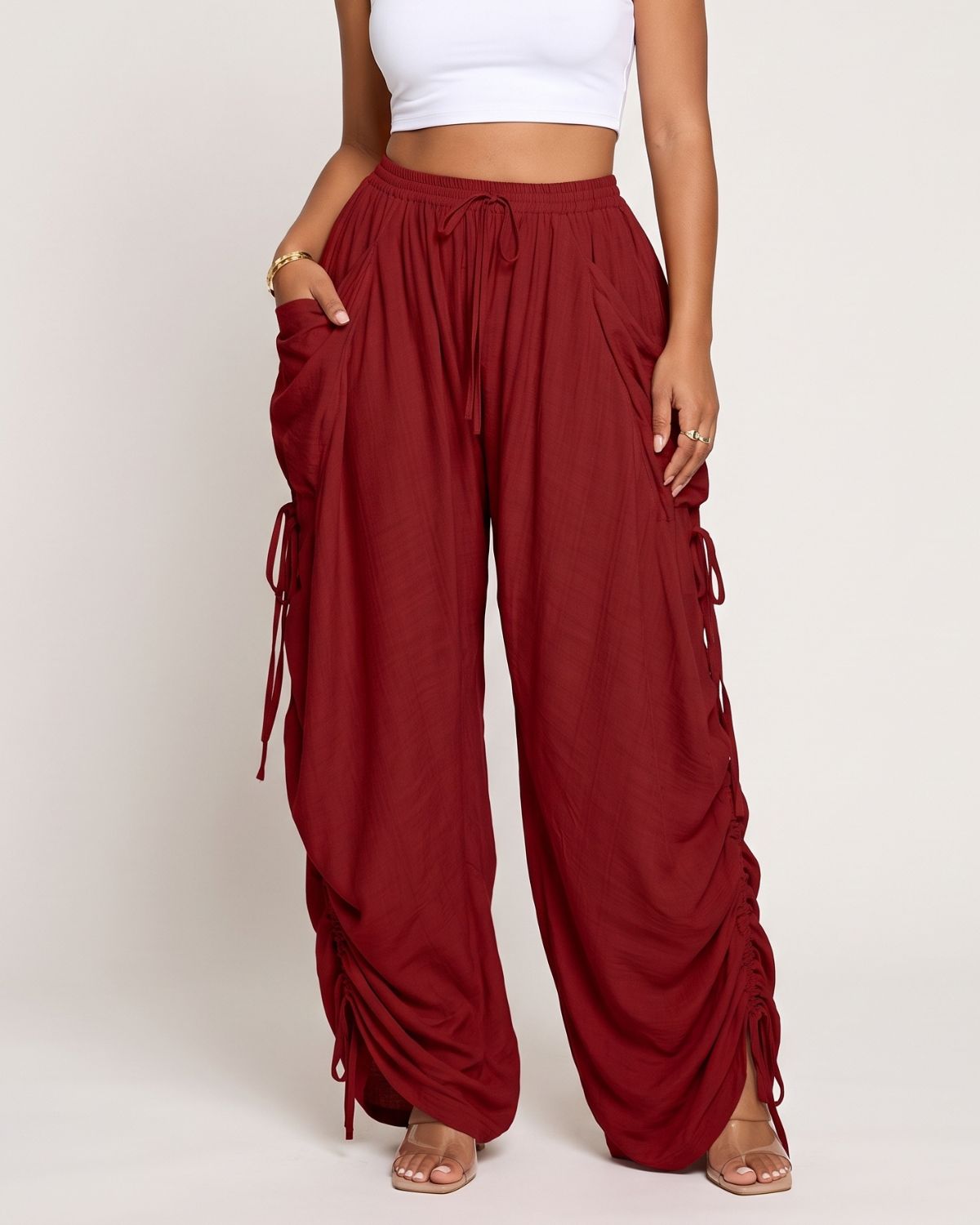 High-Waist Drawstring Harem Pants