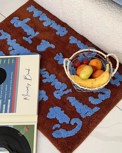 Vintage Shaggy Alphabet Square Rug for Living Room, Bedroom, and Home Decor