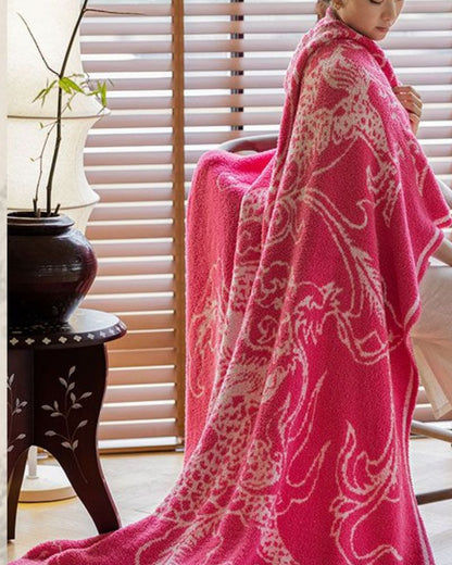 Dragon Inspired Half-Side Plush Throw Blanket - Soft Jacquard Knit Blanket