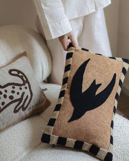 Nighttime Zoo Cat Embroidered Pillow - Decorative Cushion for Living Room