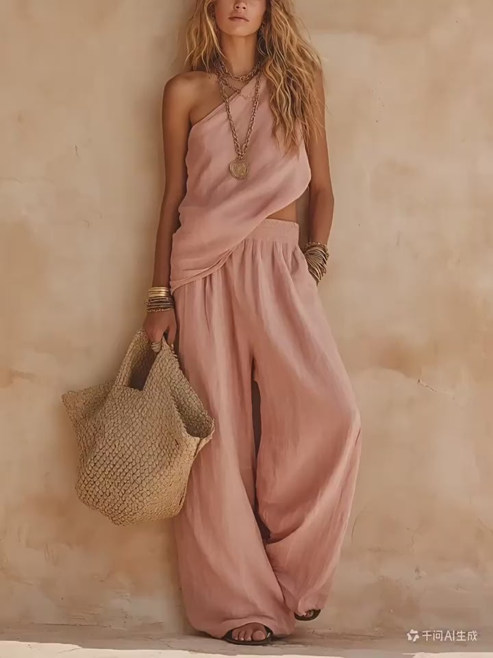 Completo casual monospalla arricciato
