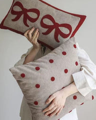 Red Bow Tie & Polka Dot Decorative Pillow - Elegant Throw for Living Room