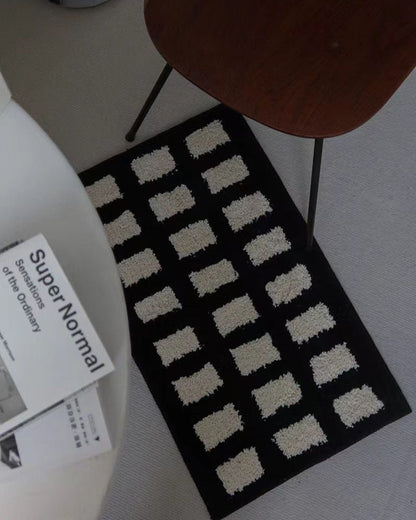 Nordic Black and White Square Pattern Rug for Living Room, Bedroom, and Home Decor