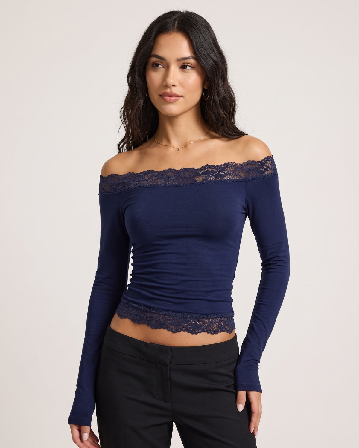 Lace-Trim Long Sleeve Casual Top