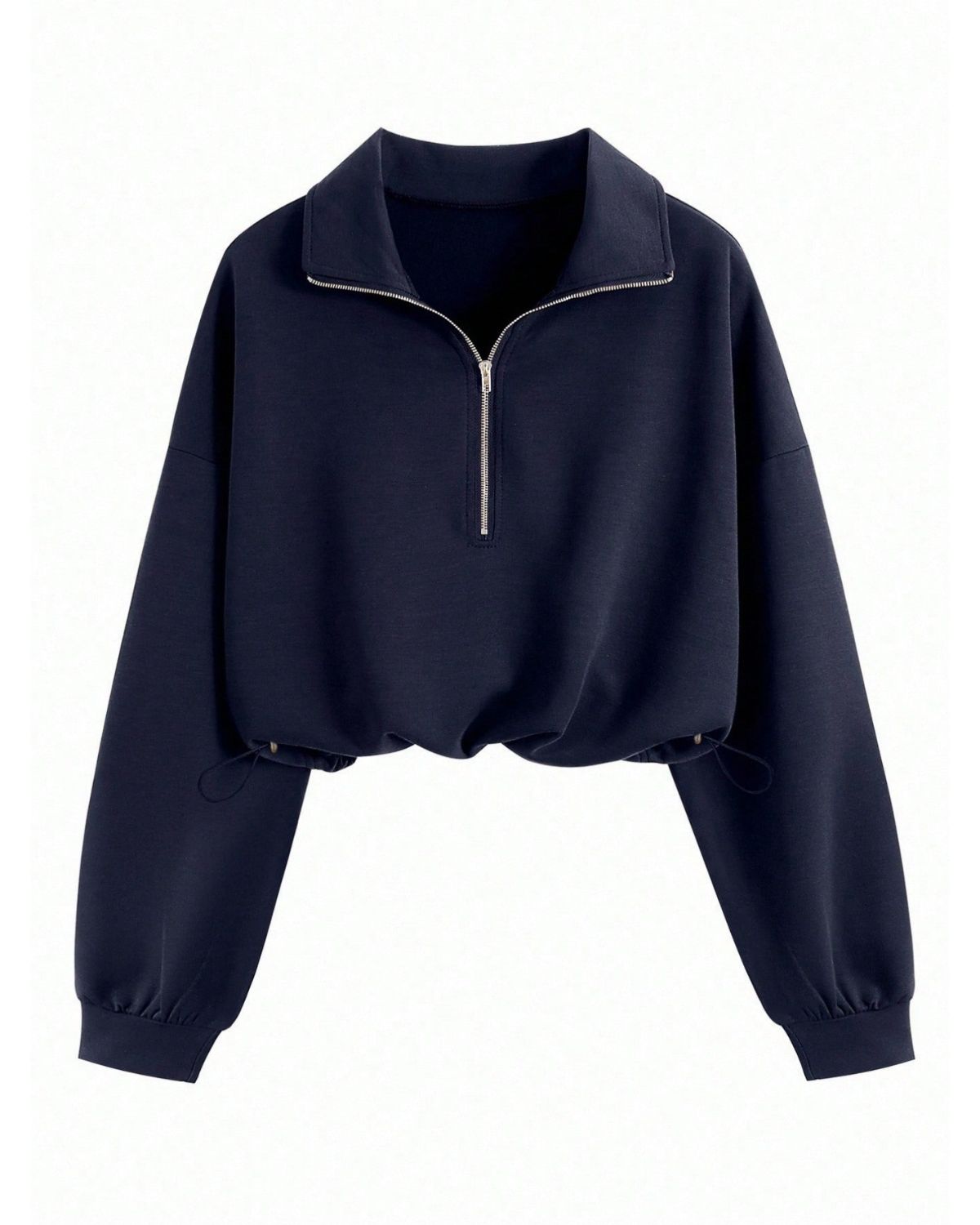 Half-Zip Collared Knit Crop Top