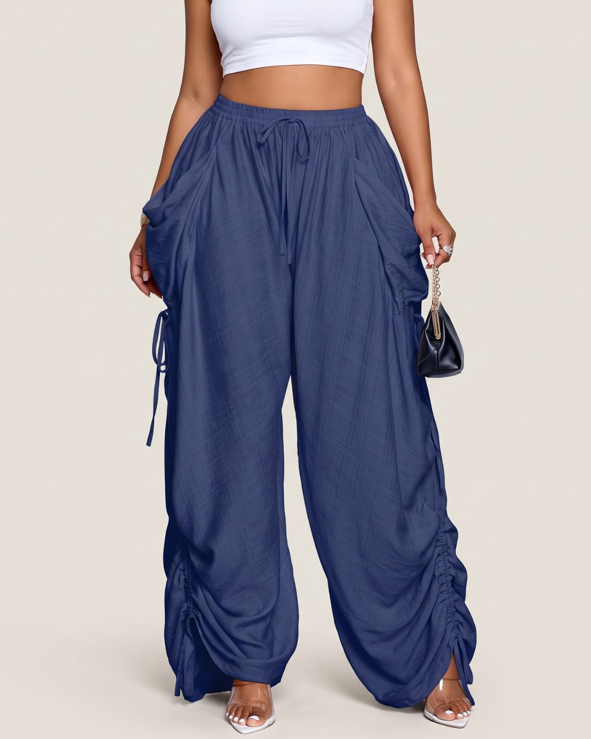 High-Waist Drawstring Harem Pants
