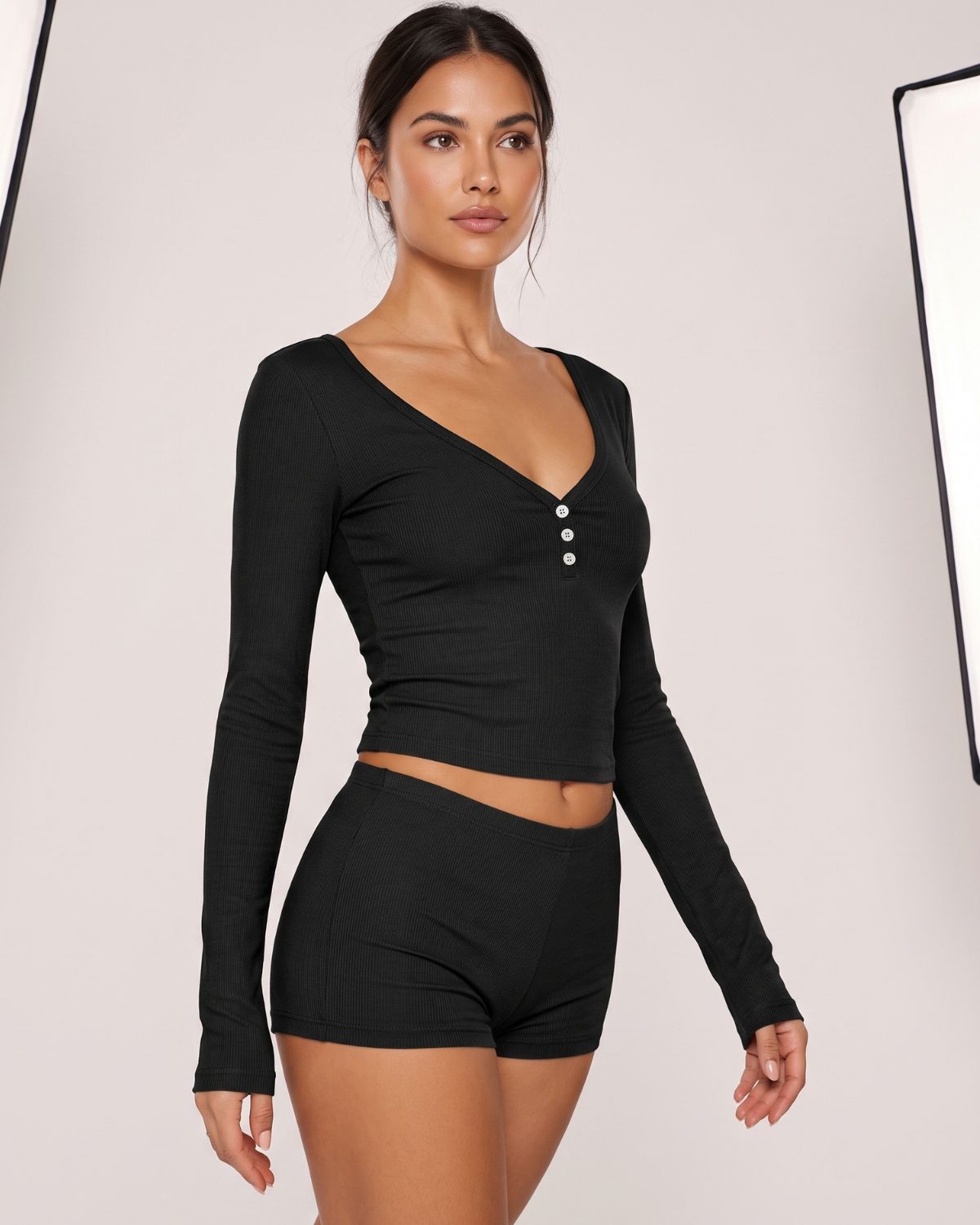 Button Front Crop Top & Shorts Set