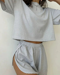 Striped Tee & Split Shorts PJ Set