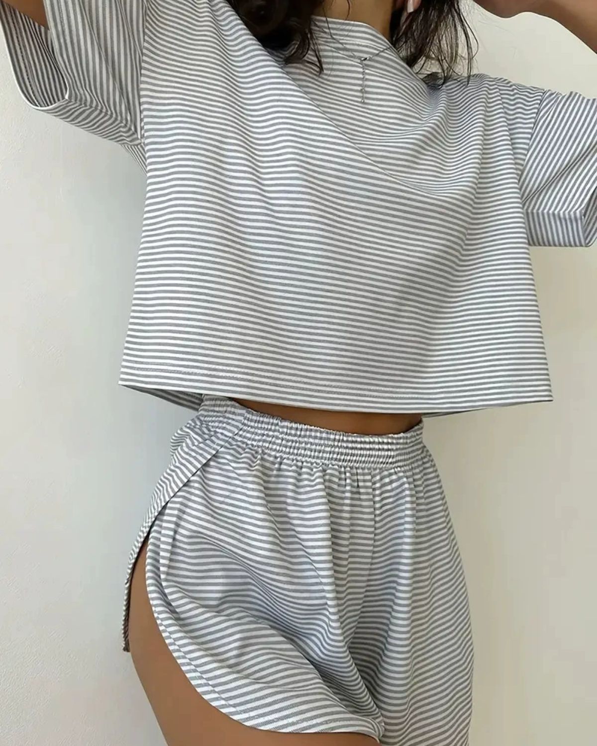Striped Tee & Split Shorts PJ Set